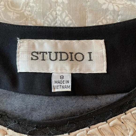 Studio I Black & Beige Sleeveless Paisley Print Studded Dress 8 - Picture 6 of 9